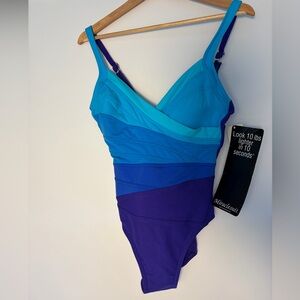 Miraclesuit Turquoise and Purple Colorblock One-Piece Swimsuit